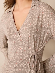 Ecru Cream/Brown Geo Printed Wrap Tunic Shirt - Image 4 of 6