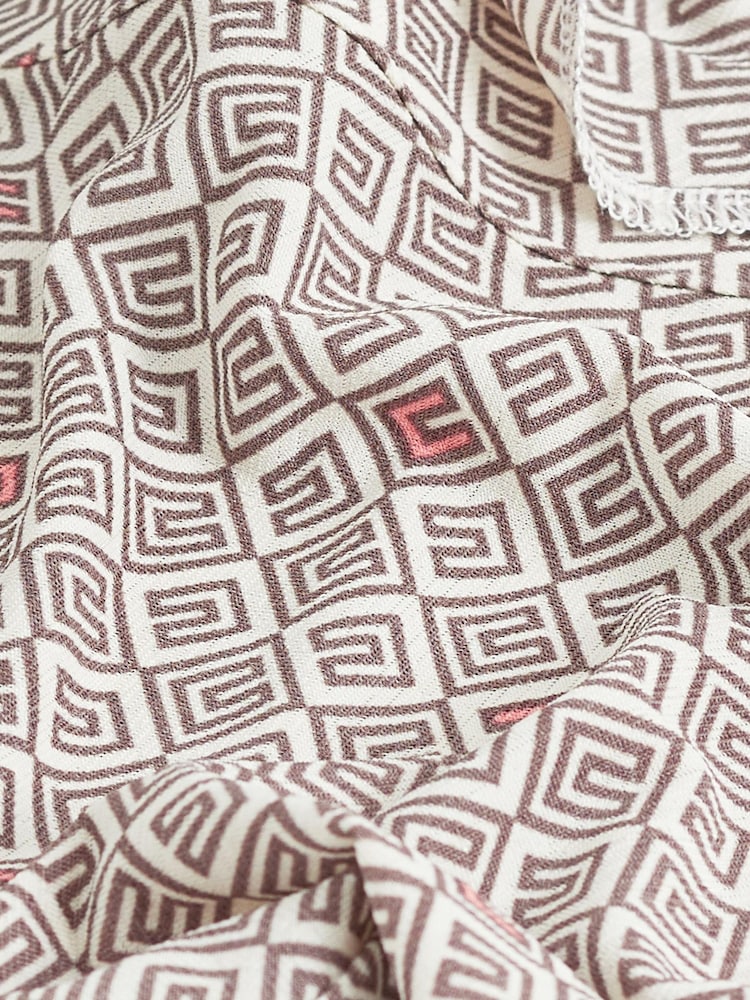 Ecru Cream/Brown Geo Printed Wrap Tunic Shirt - Image 6 of 6