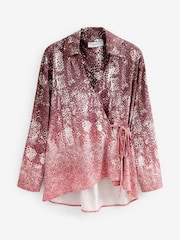 Brown/Pink Snake Printed Wrap Tunic Shirt - Image 5 of 6