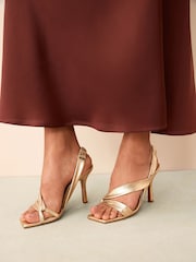 Gold Premium Leather Asymmetric Sandals - Image 2 of 9