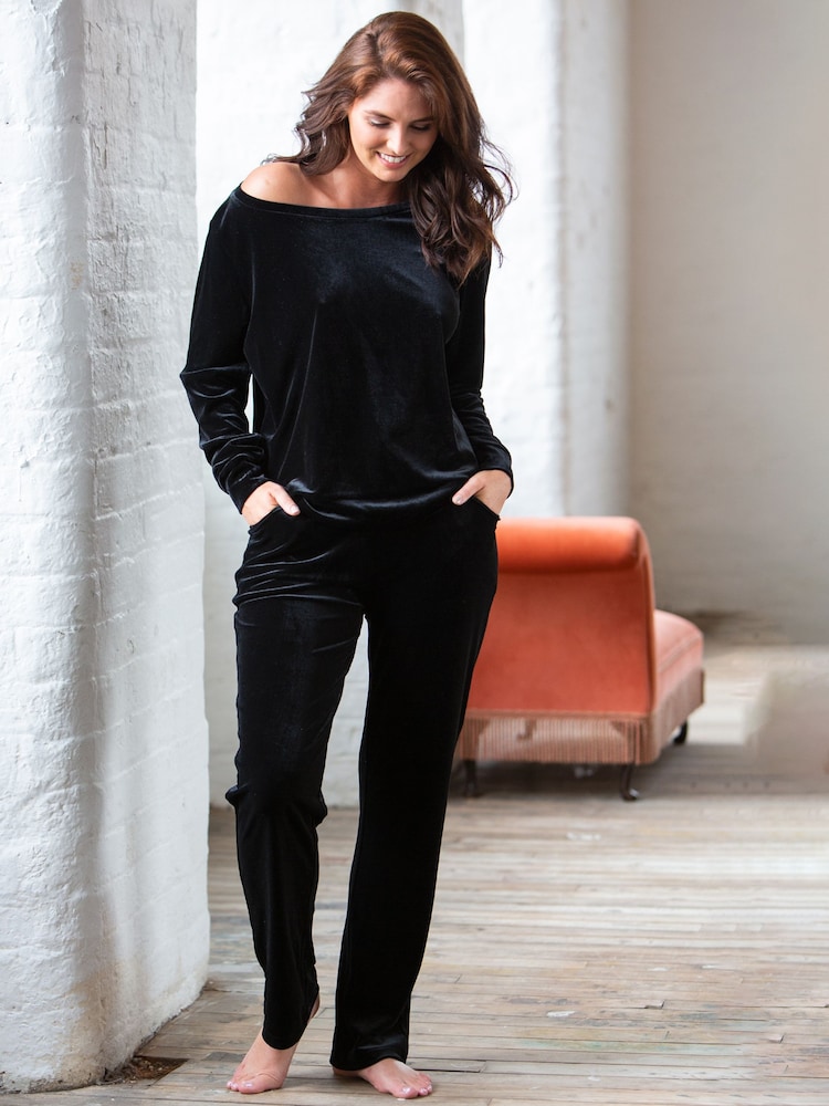 Pour Moi Black Velour Pyjamas Set - Image 1 of 5 Pour Moi Black Velour Pyjamas Set - Image 1 of 5