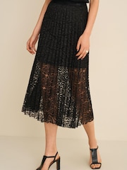 Black Lace Pleated Midi Skirt - Image 3 of 7