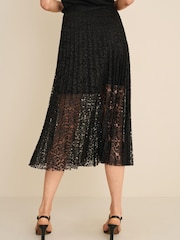 Black Lace Pleated Midi Skirt - Image 4 of 7