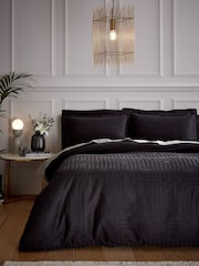 Bianca Black Satin Geo Jacquard Cotton Duvet Cover and Pillowcase Set - Image 1 of 3