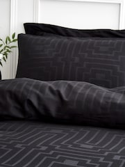 Bianca Black Satin Geo Jacquard Cotton Duvet Cover and Pillowcase Set - Image 2 of 3