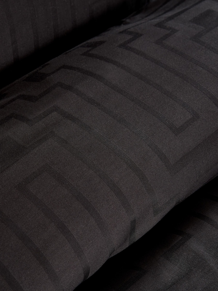 Bianca Black Satin Geo Jacquard Cotton Duvet Cover and Pillowcase Set - Image 3 of 3