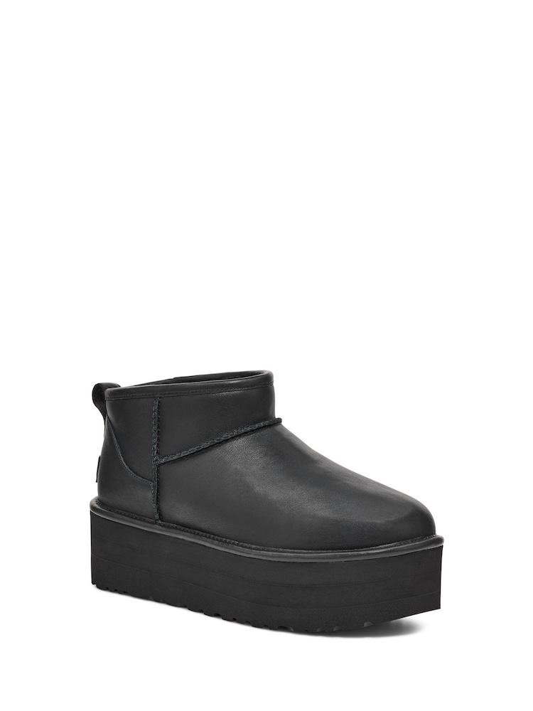 UGG Black Leather Classic Ultra Mini Platform Boots - Image 1 of 5