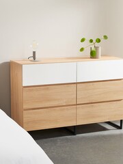 MADE.COM Oak Effect and White 6 Drawer Hopkins Slim Tallboy - Image 2 of 7
