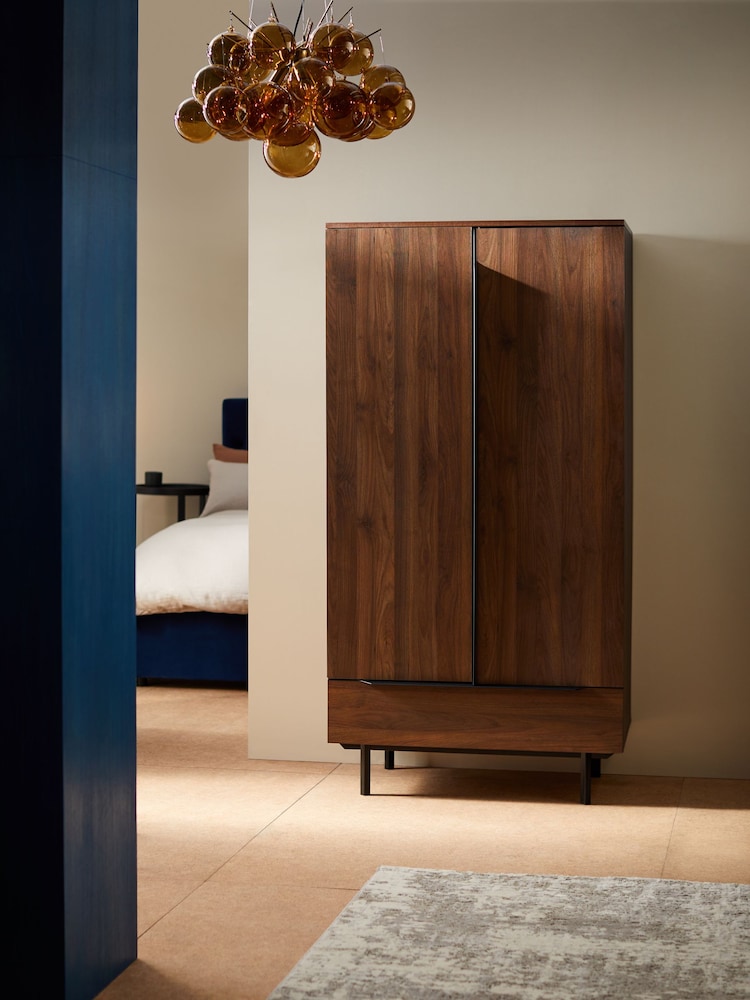 MADE.COM Walnut Effect Damien Double, 1 Drawer Wardrobe - Image 1 of 6