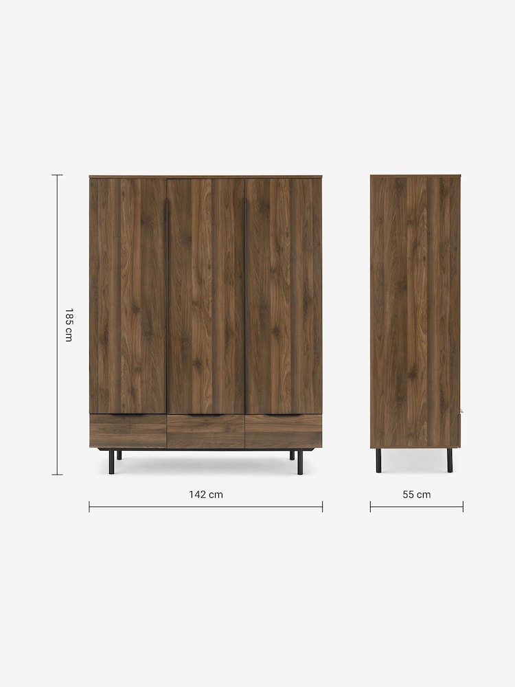 MADE.COM Walnut Effect Damien Triple, 3 drawers Wardrobe - Image 3 of 3