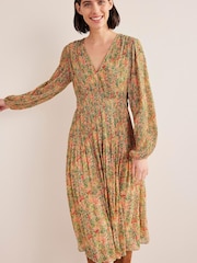 Boden Green V-Neck Plissé Midi Dress - Image 1 of 1