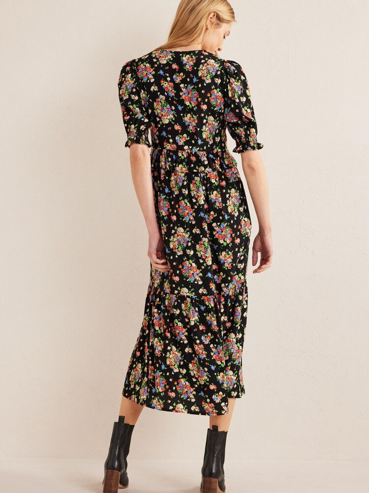 Boden Black Ruffle Detail Midi Tea Dress - Image 2 of 4