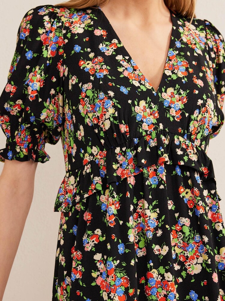 Boden Black Ruffle Detail Midi Tea Dress - Image 4 of 4