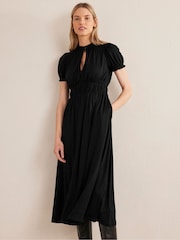 Boden Black Ruched Jersey Midi Tea Dress - Image 1 of 5