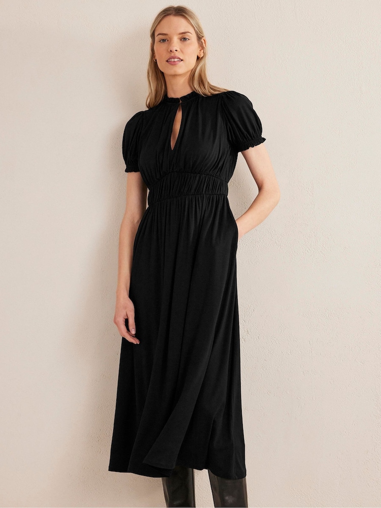Boden Black Ruched Jersey Midi Tea Dress - Image 1 of 5