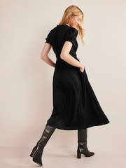 Boden Black Ruched Jersey Midi Tea Dress - Image 2 of 5