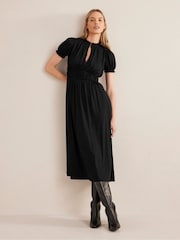 Boden Black Ruched Jersey Midi Tea Dress - Image 3 of 5