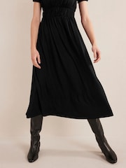 Boden Black Ruched Jersey Midi Tea Dress - Image 4 of 5