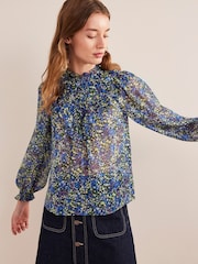 Boden Blue V-Neck Yoke Flounce Top - Image 1 of 1