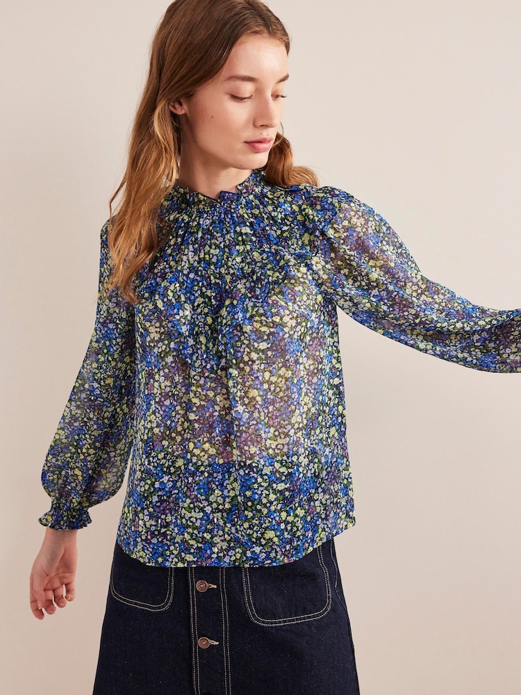 Boden Blue V-Neck Yoke Flounce Top - Image 1 of 1