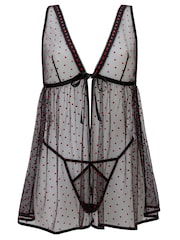 Ann Summers Black The Mesmerising Flock Spot Babydoll Set - Image 3 of 3