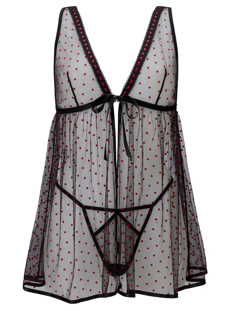Ann Summers Black The Mesmerising Flock Spot Babydoll Set - Image 3 of 3