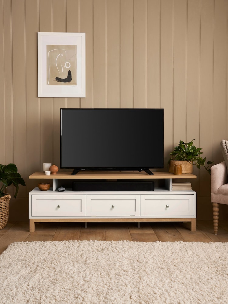 Cream Malvern Oak Effect Up to 65 inch, Floating Top TV Unit - Image 1 of 9