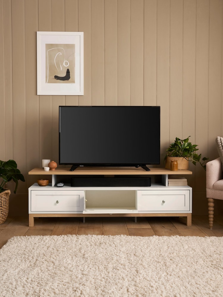 Cream Malvern Oak Effect Up to 65 inch, Floating Top TV Unit - Image 2 of 9