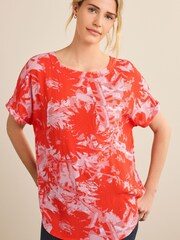 Red/Pink Floral Short Sleeve Curved Hem T-Shirt - Image 1 of 6