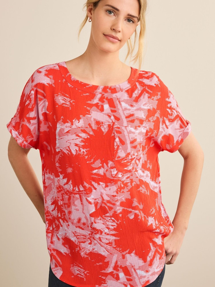 Red/Pink Floral Short Sleeve Curved Hem T-Shirt - Image 1 of 6