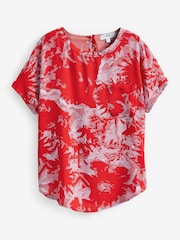 Red/Pink Floral Short Sleeve Curved Hem T-Shirt - Image 5 of 6