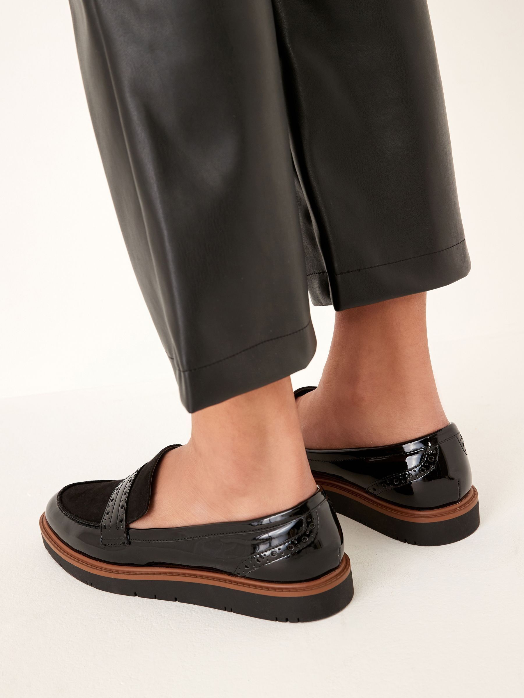 Black Standard Wide Fit Forever Comfort Brogue Detail Chunky Sole Loafers