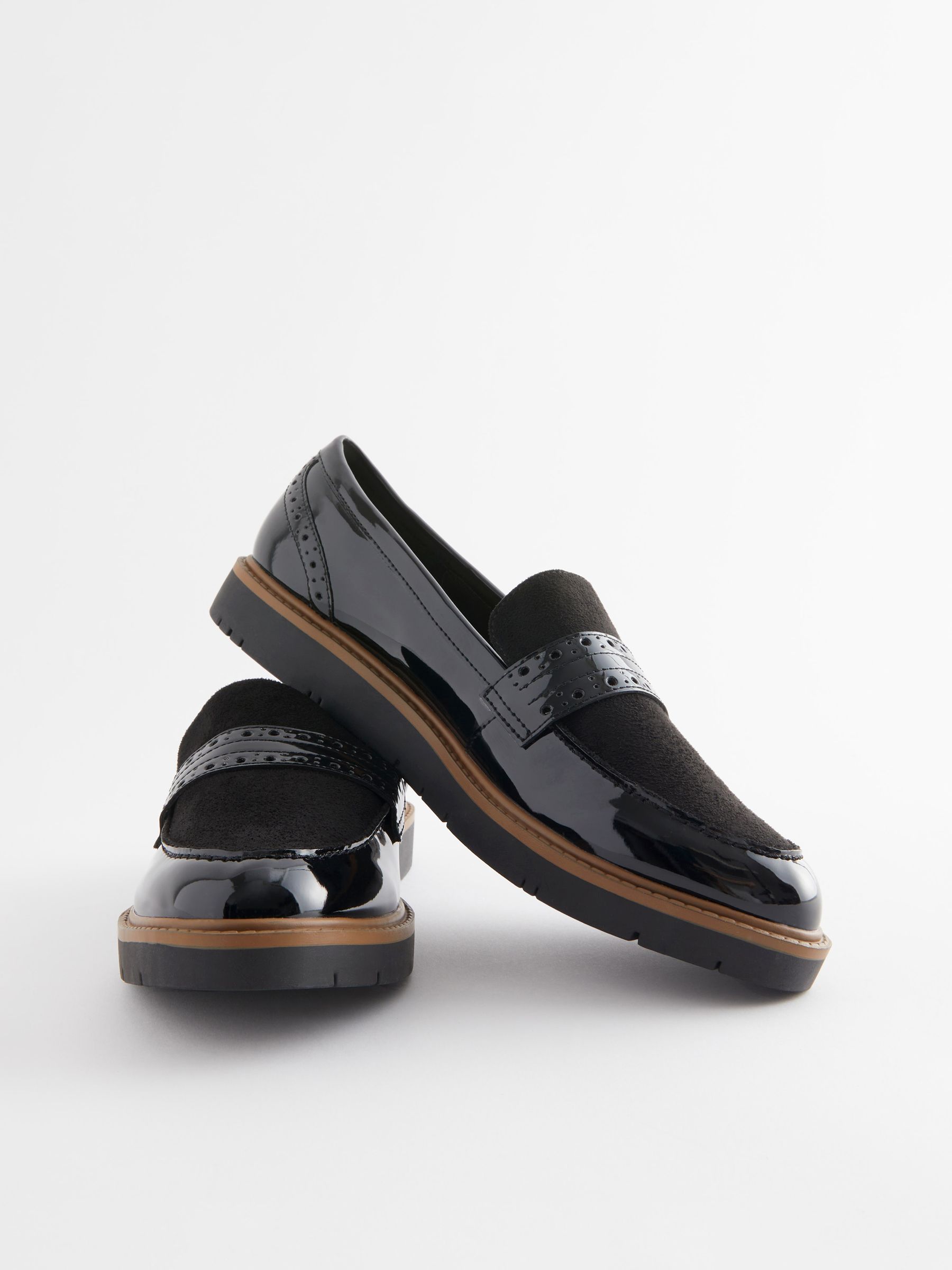 Buy Black Standard Wide Fit Forever Comfort Brogue Detail Chunky Sole Loafers from the Next UK online shop