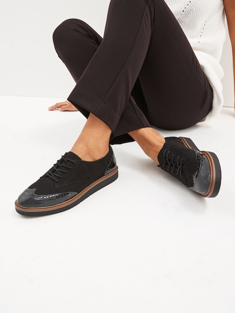 Black Standard/Wide Fit Forever Comfort® Brogue Lace Up Chunky Sole Shoes - Image 1 of 8