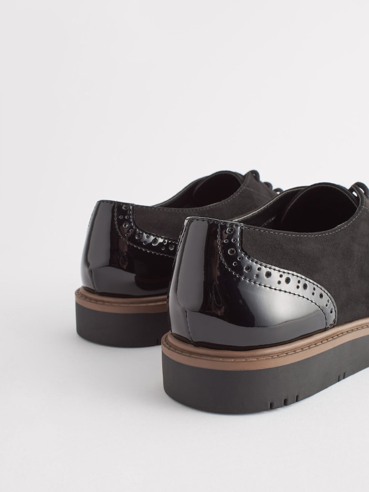 Black Standard/Wide Fit Forever Comfort® Brogue Lace Up Chunky Sole Shoes - Image 7 of 8