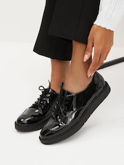 Black Patent Standard/Wide Fit Forever Comfort® Brogue Lace Up Chunky Sole Shoes - Image 1 of 9