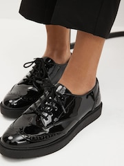 Black Patent Standard/Wide Fit Forever Comfort® Brogue Lace Up Chunky Sole Shoes - Image 2 of 9
