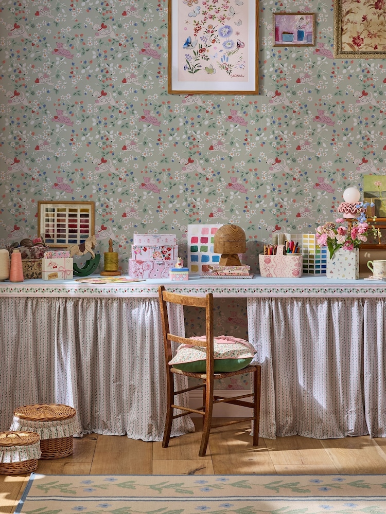 Cath Kidston Sage Puppy Dream Floral 10M Wallpaper - Image 1 of 4 Cath Kidston Sage Puppy Dream Floral 10M Wallpaper - Image 1 of 4