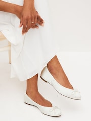 Ivory White Wedding Satin Ballerina Bridal Shoes - Image 1 of 7