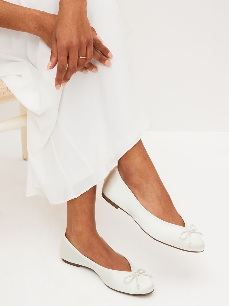 Ivory White Wedding Satin Ballerina Bridal Shoes - Image 1 of 7