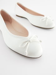 Ivory White Wedding Satin Ballerina Bridal Shoes - Image 6 of 7