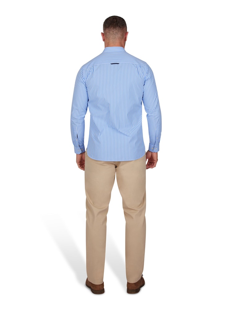 Raging Bull Blue Classic Long Sleeve Stripe 100% Cotton Shirt - Image 2 of 8