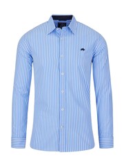 Raging Bull Blue Classic Long Sleeve Stripe 100% Cotton Shirt - Image 7 of 8