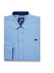 Raging Bull Blue Classic Long Sleeve Stripe 100% Cotton Shirt - Image 8 of 8