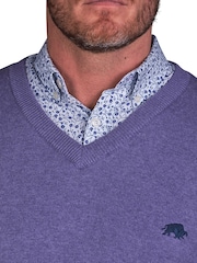 Raging Bull Purple Classic V-Neck Knit Jumper - Image 4 of 6