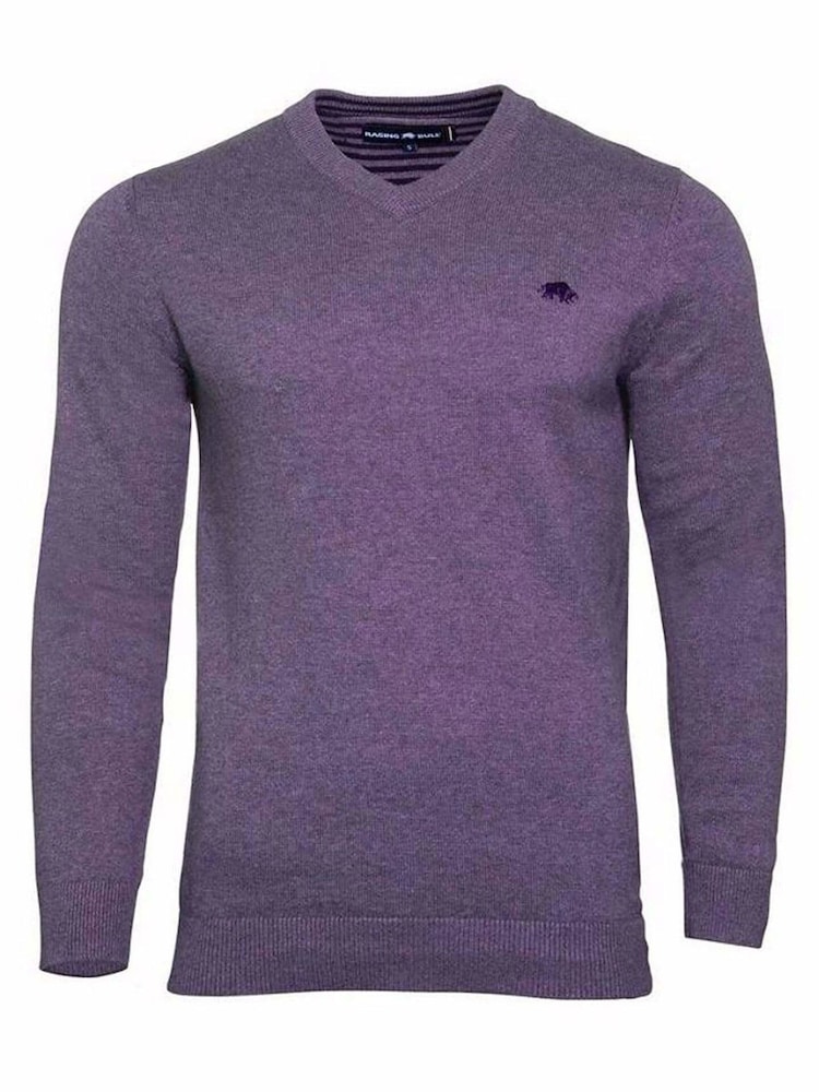 Raging Bull Purple Classic V-Neck Knit Jumper - Image 6 of 6