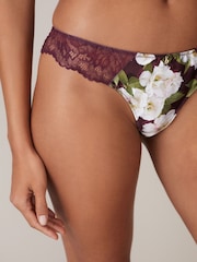 B by Ted Baker Berry Red Floral Satin Lace Brazilian Knickers - Image 6 of 8