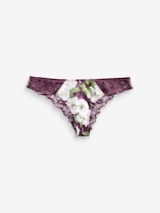 B by Ted Baker Berry Red Floral Satin Lace Brazilian Knickers - Image 8 of 8