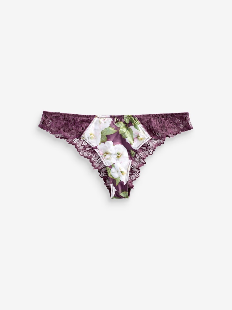 B by Ted Baker Berry Red Floral Satin Lace Brazilian Knickers - Image 8 of 8 B by Ted Baker Berry Red Floral Satin Lace Brazilian Knickers - Image 8 of 8