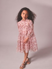 Pink Floral Metallic Chiffon Dress (3-16yrs) - Image 2 of 8